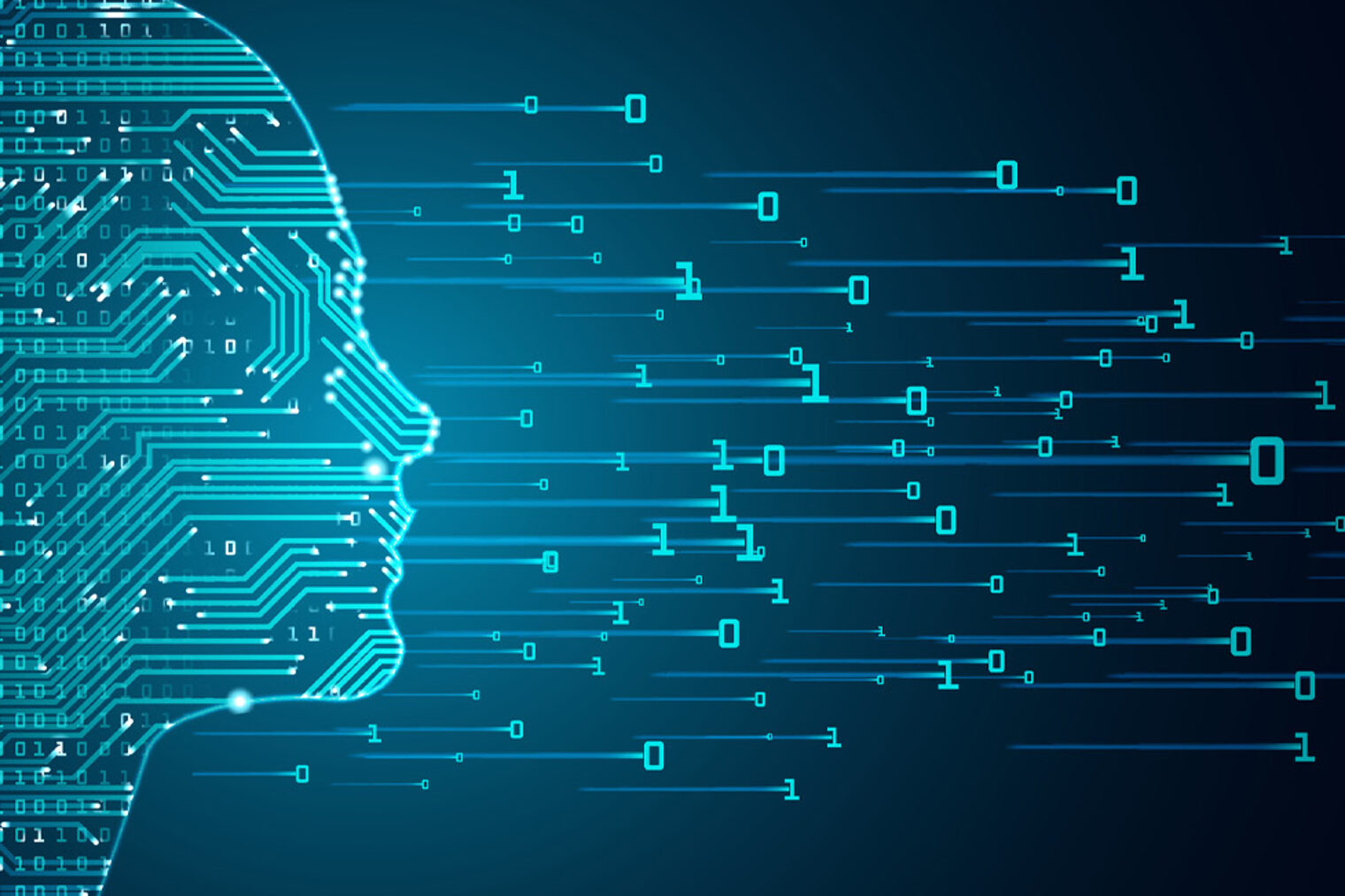 Illustriertes Bild eines Kopfes in Blautönen gehalten. Symbolisiert Innovation und Fortschritt.