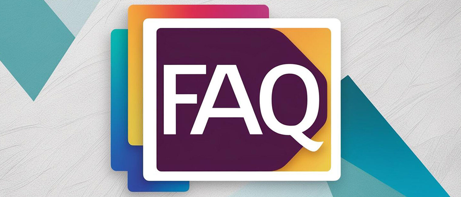 Bunte Formen, in der Mitte die Buchstaben "FAQ"