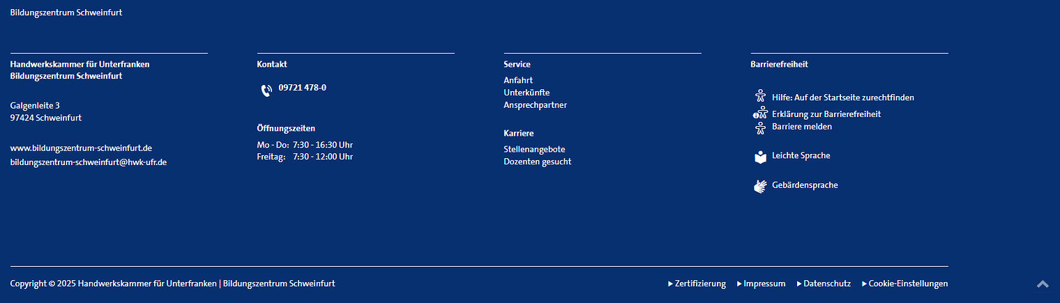 Screenshot des Footer-Bereichs auf www.bildungszentrum-schweinfurt.de