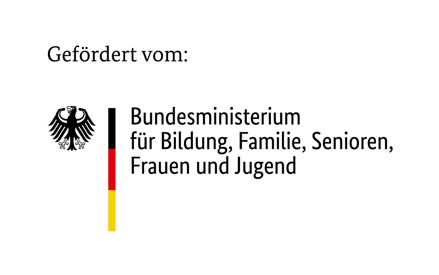 Logo mit Bundesadler, Strich schwarz-rot-gold und Schriftzug Bundesministerium für Bildung, Familie, Senioren, Frauen und Jugend