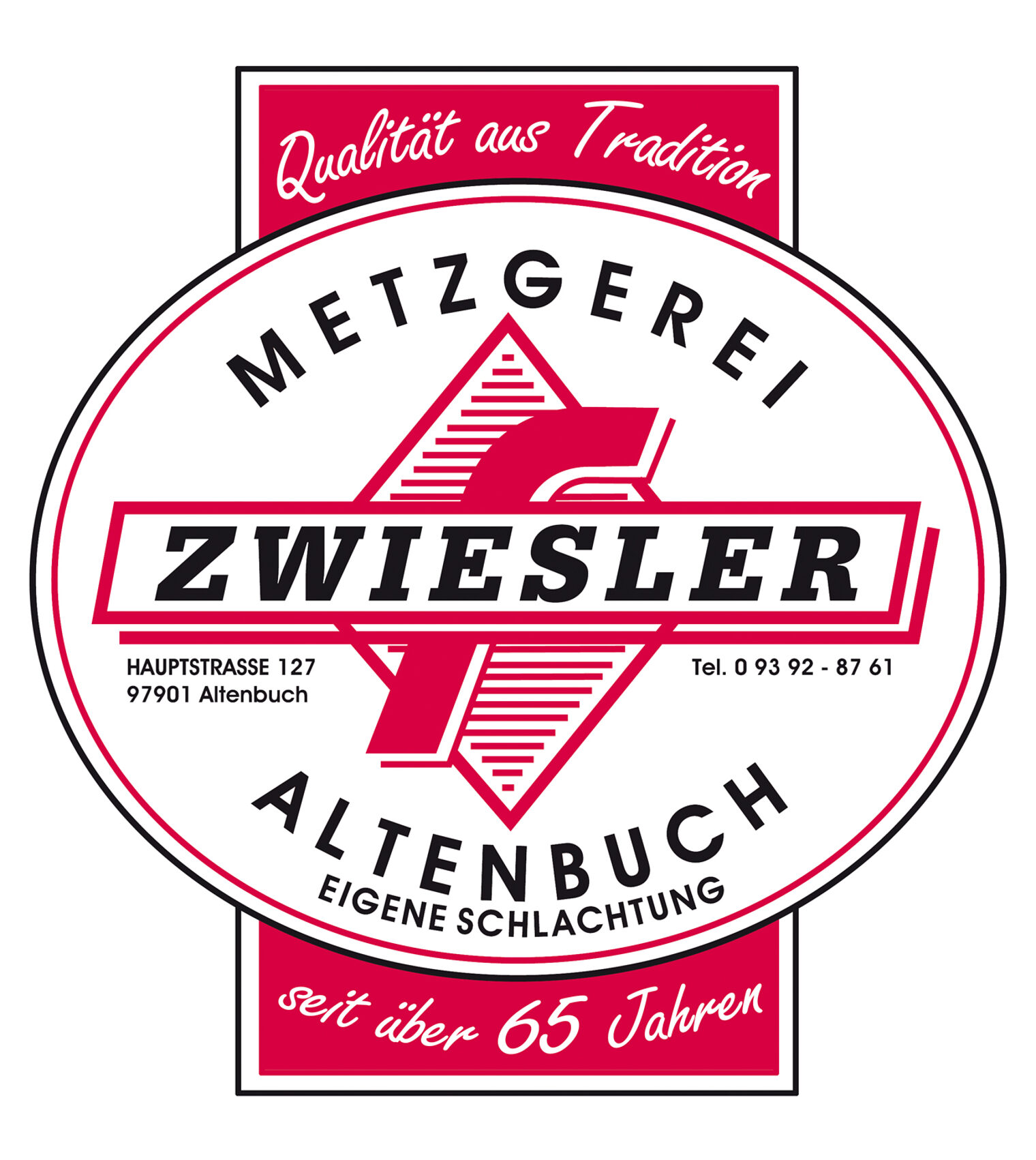 Logo der Metzgerei Zwiesler in den Farben Magenta, Schwarz und Weiß.