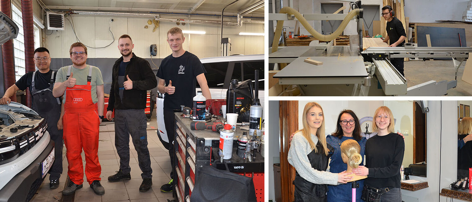 Collage mit Bildern von Junghandwerkern in ihren Gastbetrieben