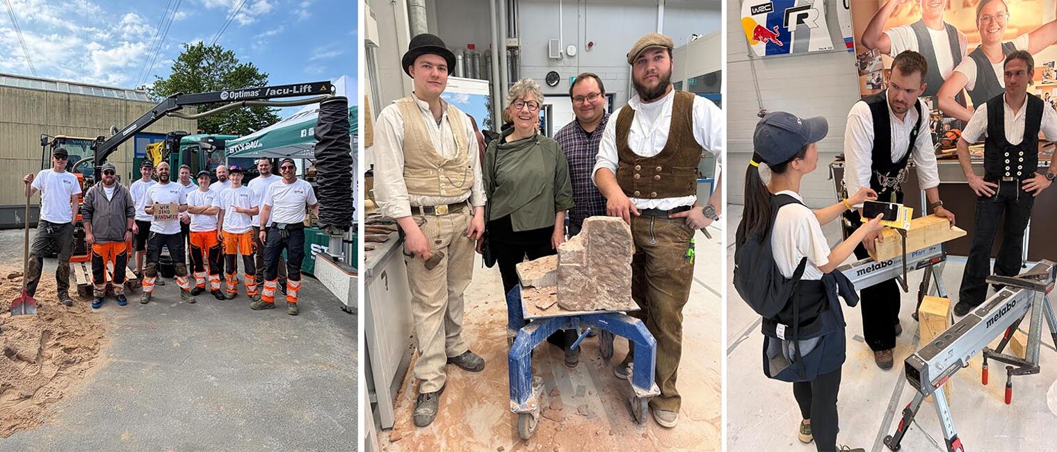 Collage mit verschiedenen Gruppenfotos von Handwerkern auf der Jobmeile